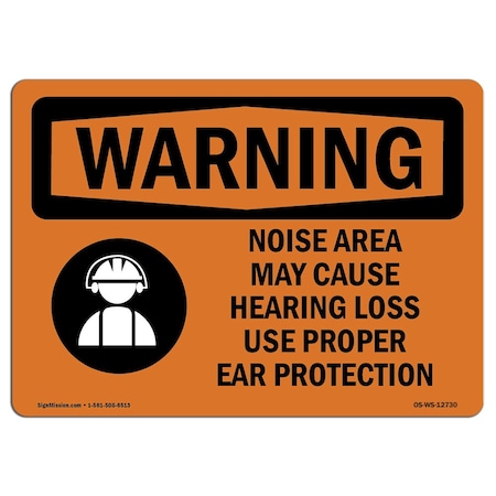 Signmission OSHA Sign, Noise Area Use Proper Ear Protection, 18in X 12in Rigid Plastic, 18" W, 12" H, Landscape OS-WS-P-1218-L-12730